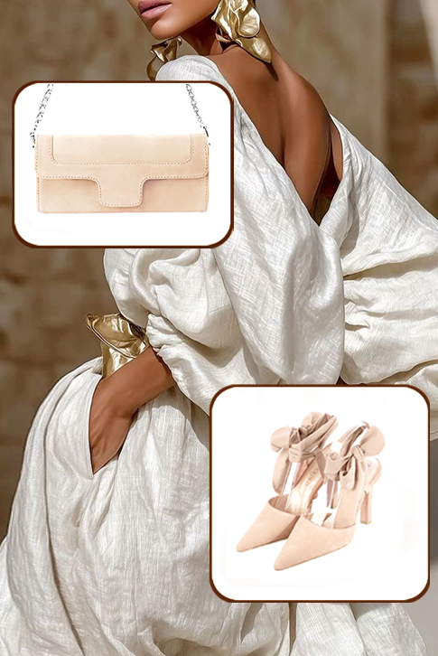 Dress closed-toe heels ankle scarf in powder pink leather with high slim heels and pointed toe - Worn view